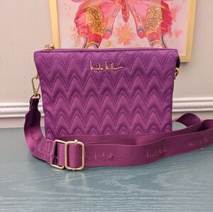 Nicole Miller Purple Gold 3 Compartment Crossbody Bag Stylish Cute Expandable